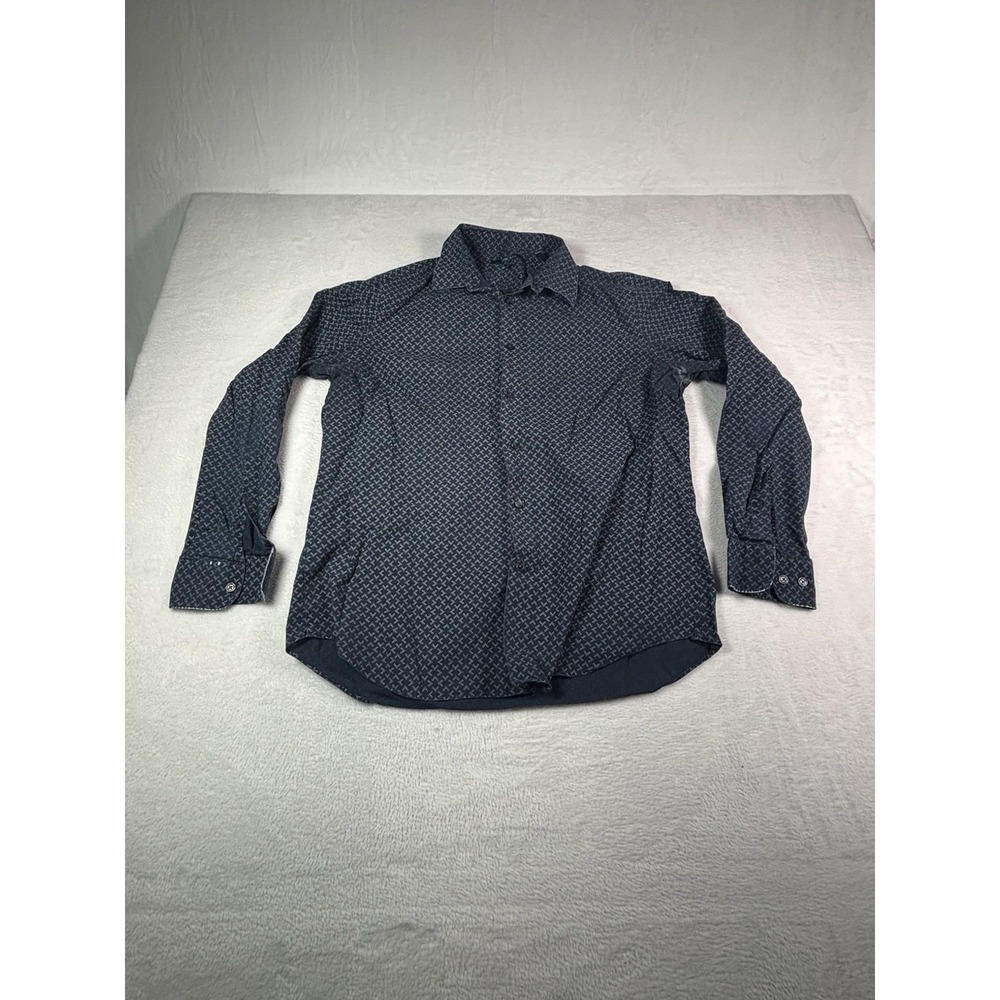 Perry Ellis Dressy Essentials Non Iron Stretch Blue Paisley Shirt Mens Large